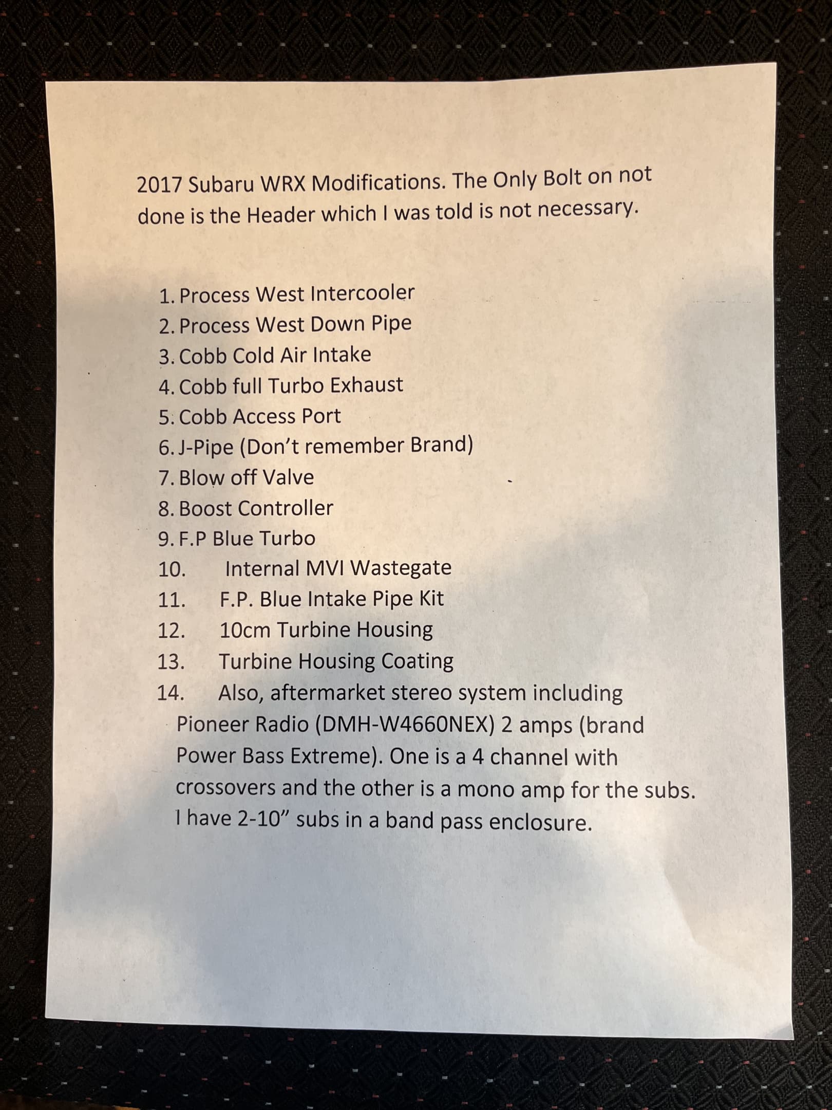 NEW ARRIVAL!! 2017 Subaru WRX LIMITED!! Clean carfax! As clean as they come!! ONLY 61k miles and babied!! Loaded! 6 speed!! List of mods in pictures!! All professionally installed!! AWD!! Moonroof!! Heated seats!! Won’t last at ONLY 19,900!!!