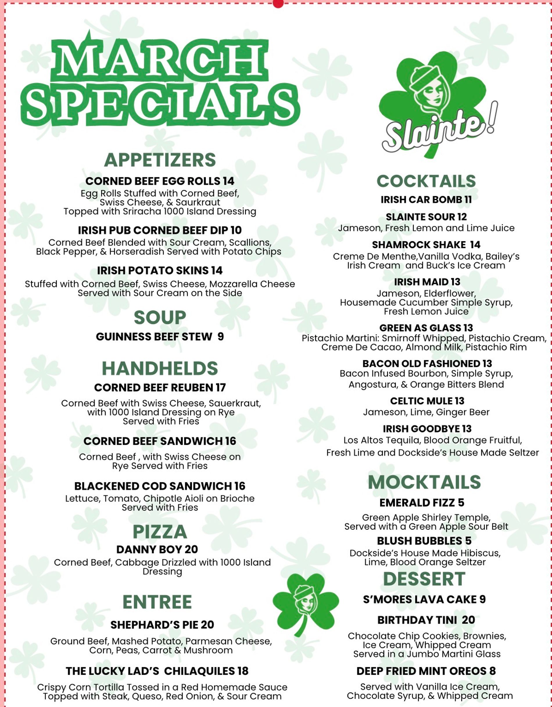 Dockside’s March Lineup 🍀