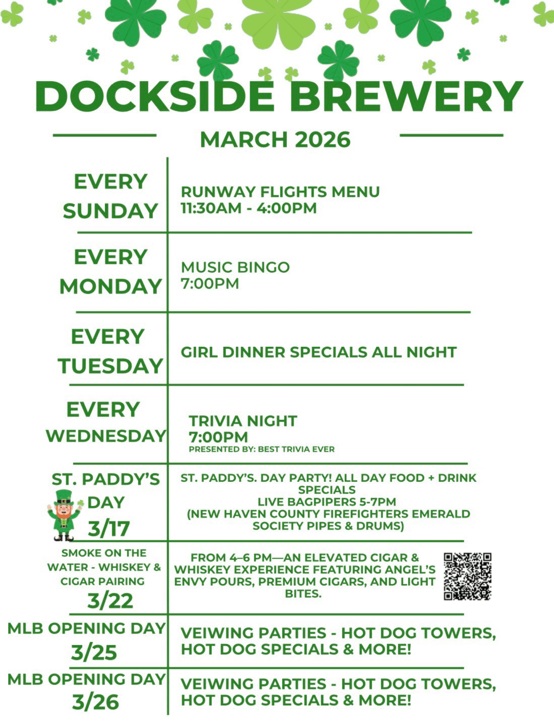 Dockside’s March Lineup 🍀