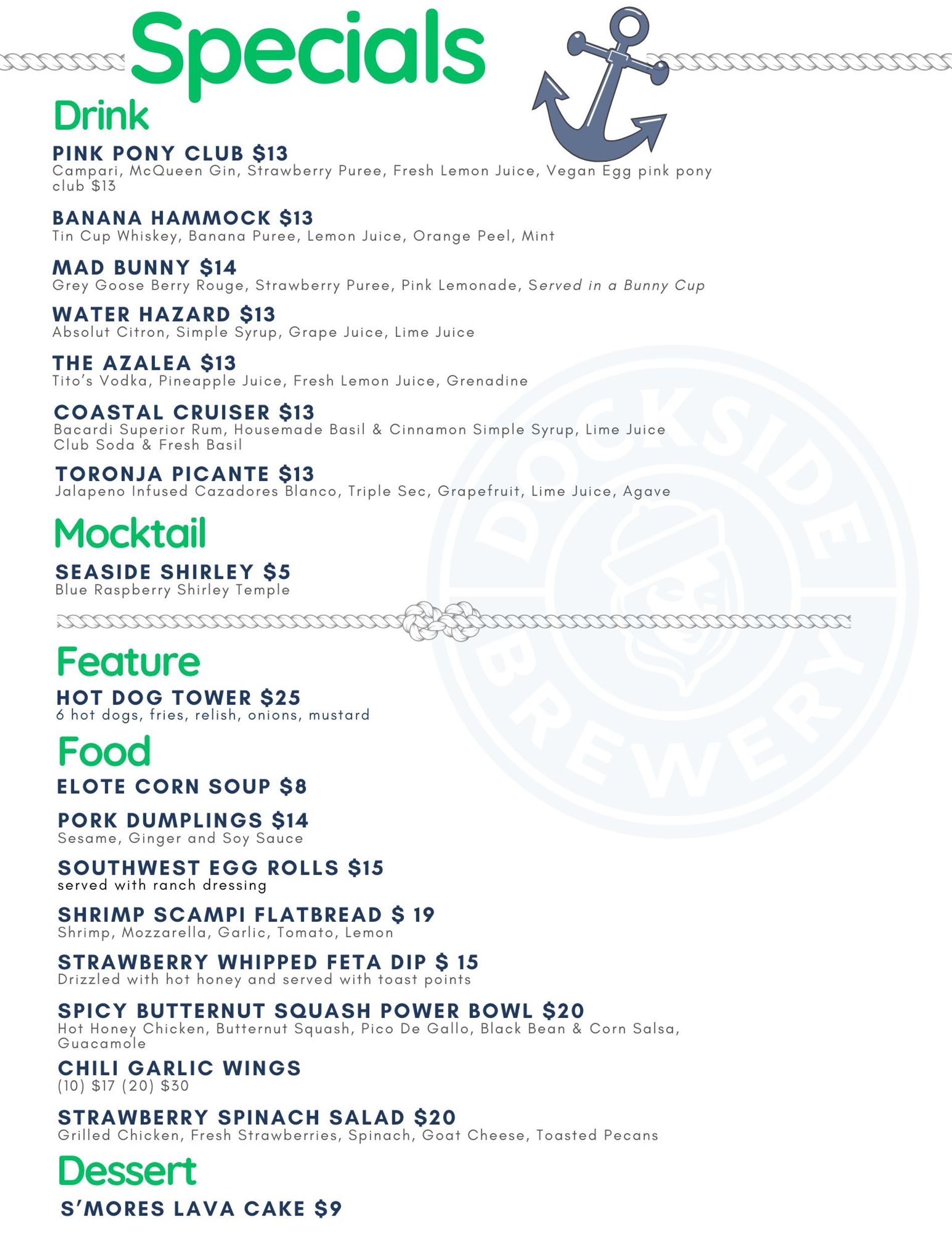 Dockside's April Specials and Events