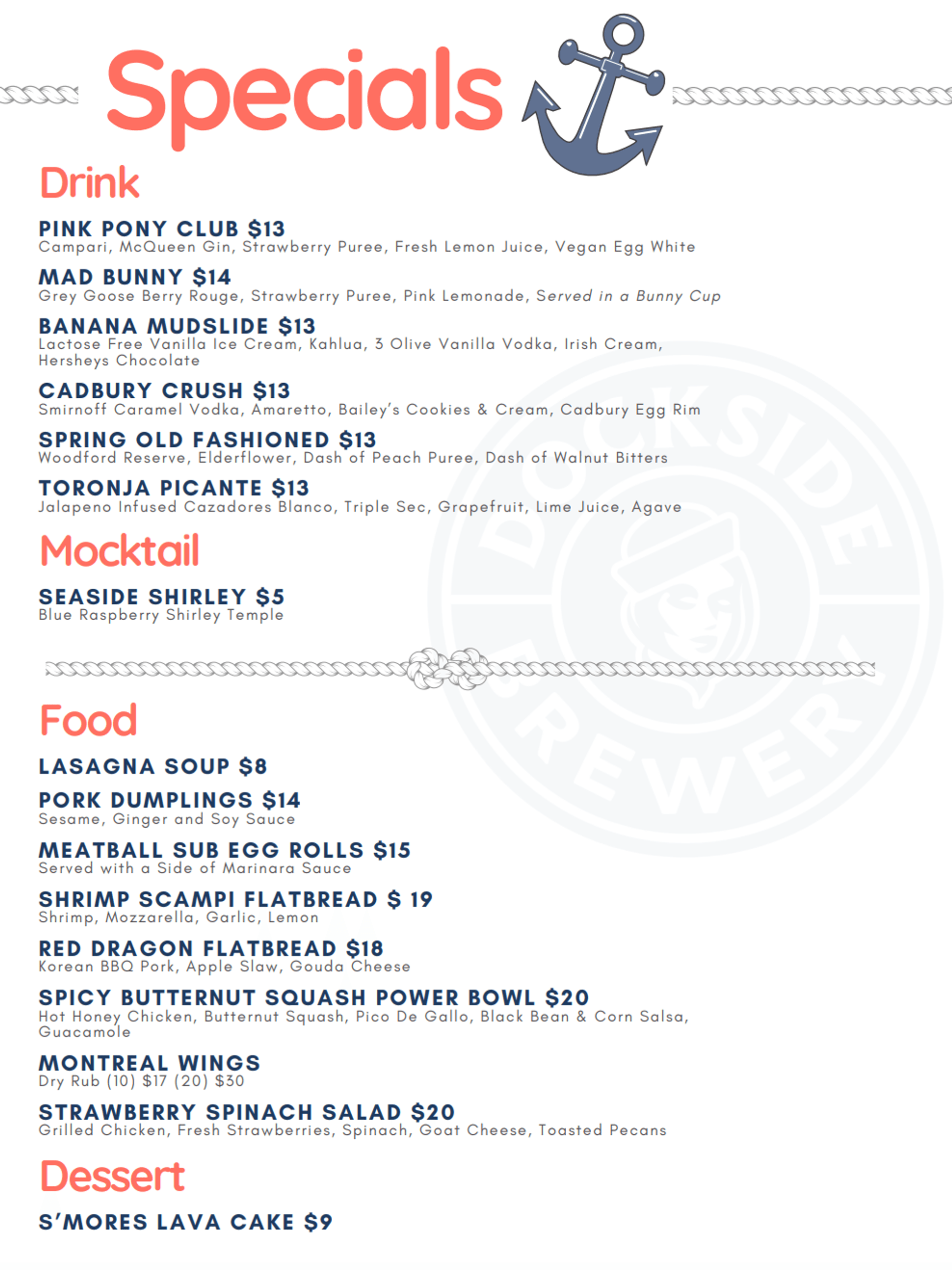 Dockside's April Specials