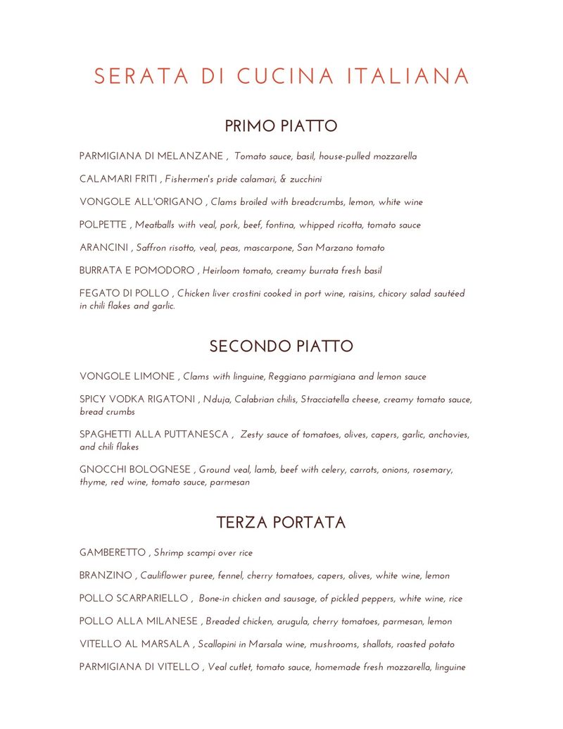 Tuesday & Wednesday Nona's Kitchen
